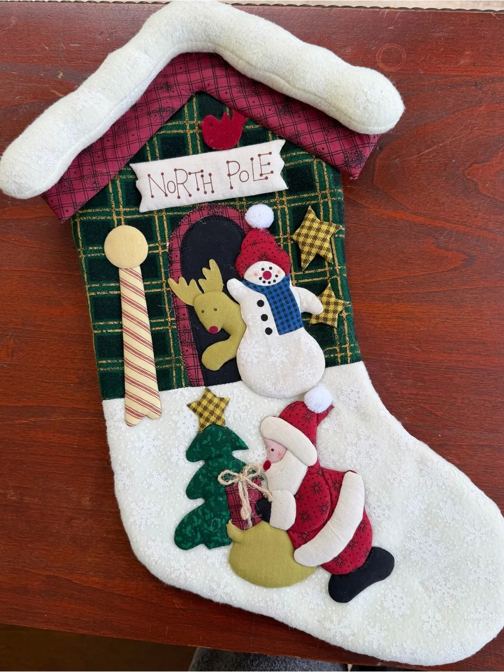 Set of Finished Handmade Felt Appliqué Christmas Stockings